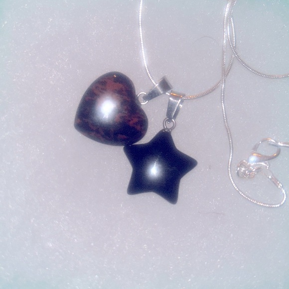 Mahogany Obsidian Heart ♥️ and Onyx Star sterling silver necklace 16” - Picture 6 of 7